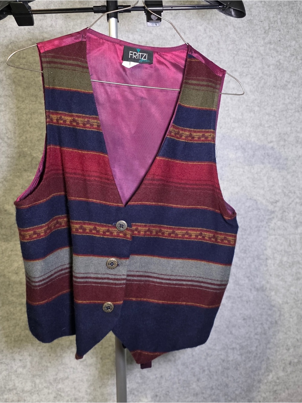 Fritzi Women's Striped Button-Front Vest in Burgundy & Navy Size Medium
